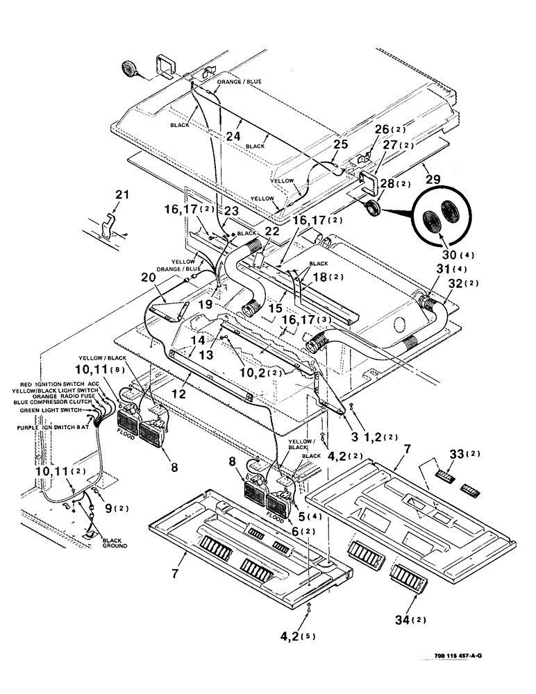 Схема запчастей Case IH 8830 - (4-14) - CAB BLOWER, LIGHTS AND WIRING ASSEMBLY (04) - ELECTRICAL SYSTEMS