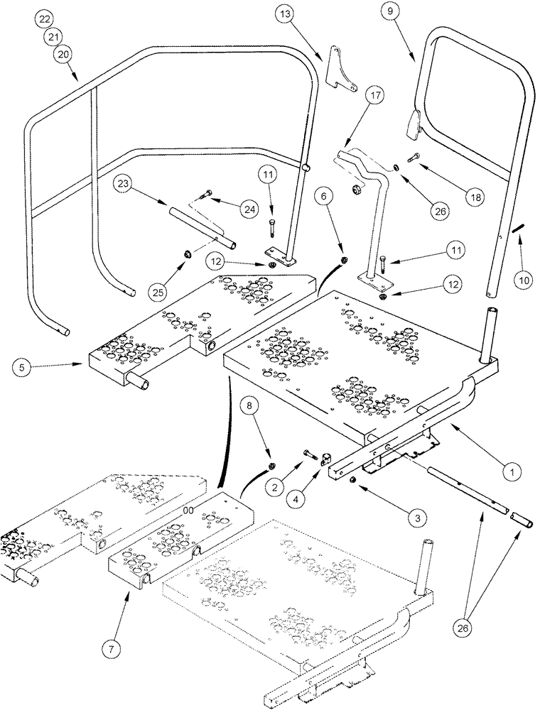 Схема запчастей Case IH 2555 - (09F-14) - PLATFORM AND HANDRAILS - 5 ROW WIDE, BSN JJC0249565 (12) - CHASSIS