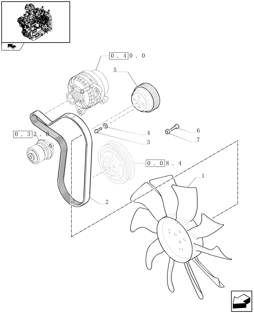 Схема запчастей Case IH FARMALL 90 - (0.34.5/01) - TROPICAL VISCOUS FAN (VAR.333009) (01) - ENGINE