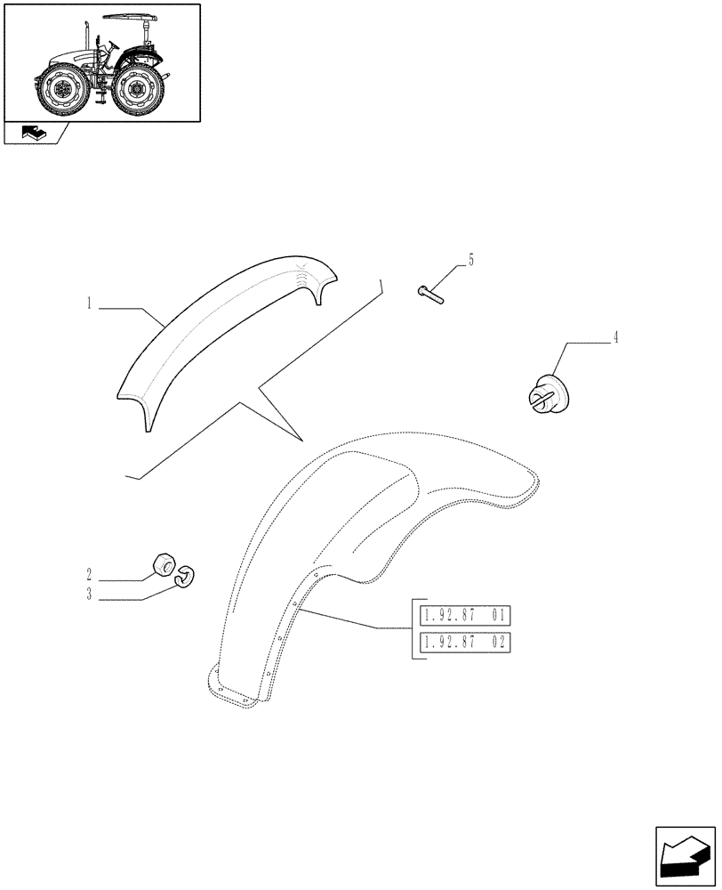 Схема запчастей Case IH FARMALL 95 - (1.92.87/05) - MUDGUARDS AND FOOTBOARDS - FOR HIGH CLEARANCE VERSION (10) - OPERATORS PLATFORM/CAB