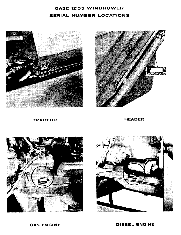 Схема запчастей Case IH 1255 - (004) - SERIAL NUMBER LOCATIONS (00) - GENERAL & PICTORIAL INDEX