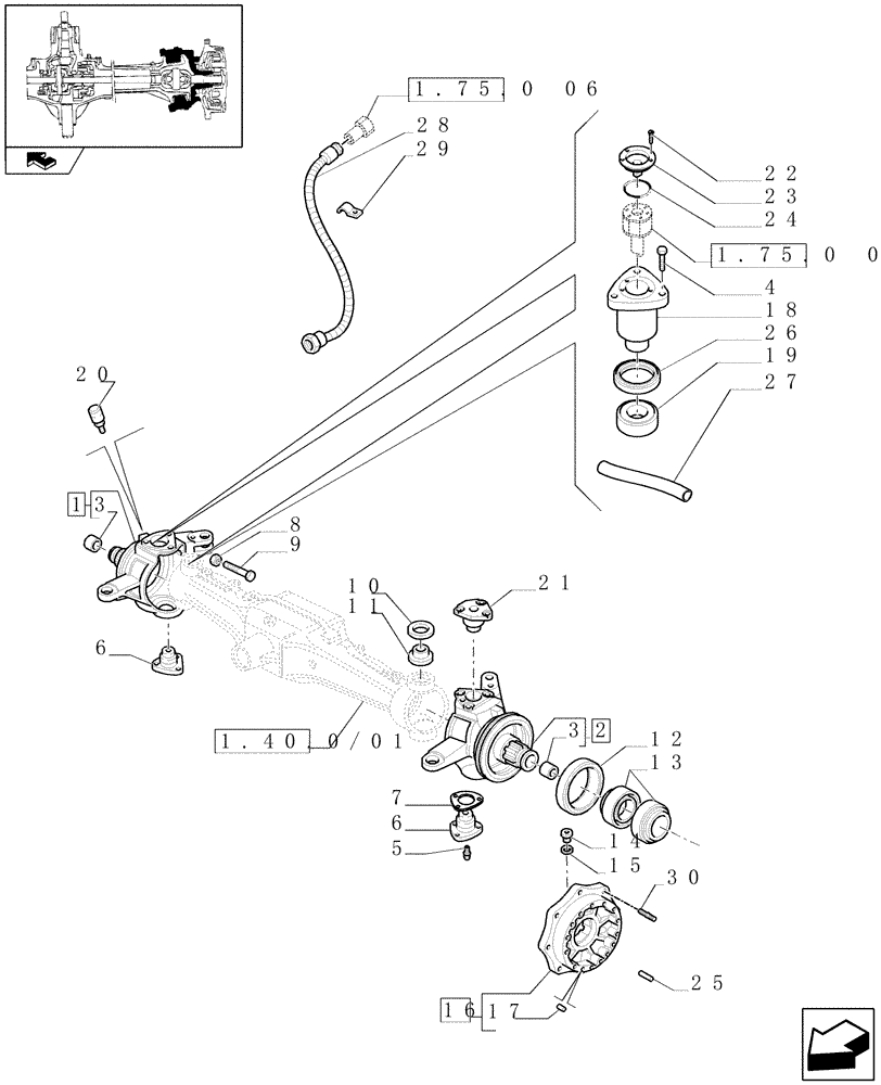 Схема запчастей Case IH PUMA 210 - (1.40.1/02[01]) - (VAR.195) FRONT AXLE WITH BRAKES - STEERING KNUCKLES AND HUBS - C6632 (04) - FRONT AXLE & STEERING