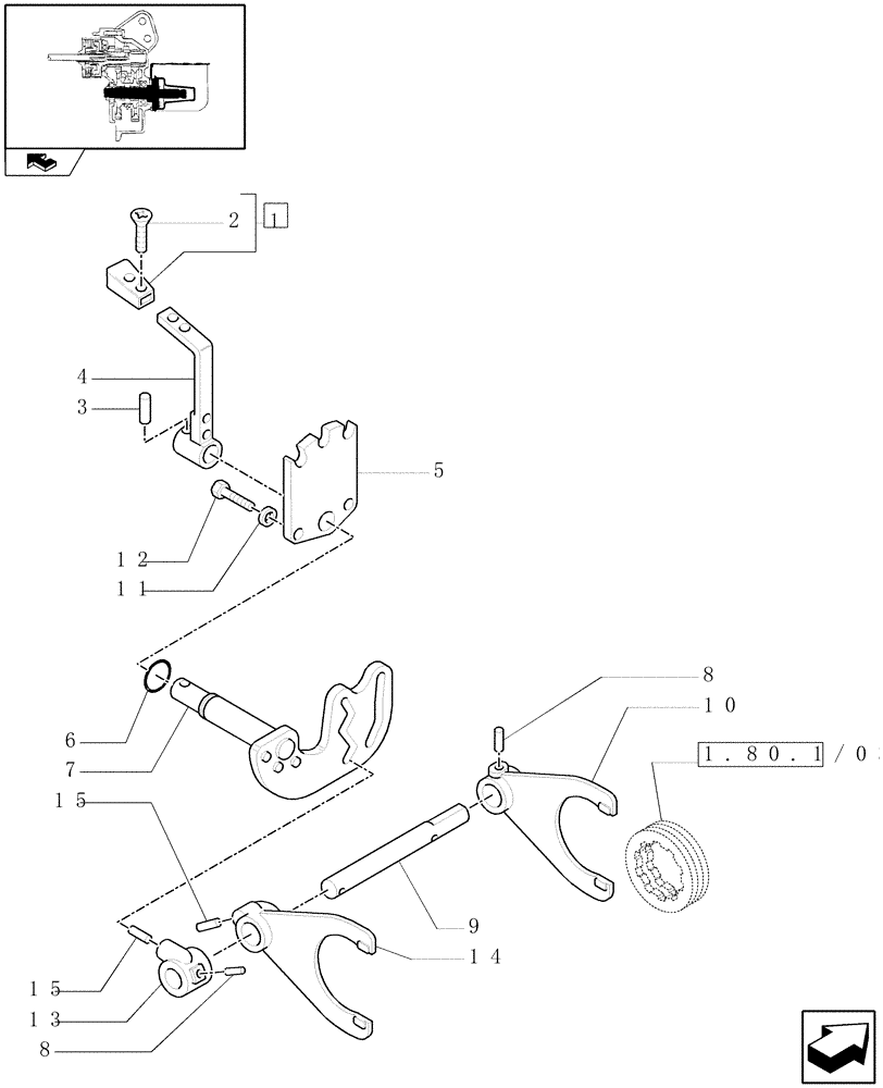 Схема запчастей Case IH FARMALL 105V - (1.80.1/03[04]) - POWER TAKE-OFF (540-540E-1000 RPM) WITH GROUND SPEED - COUPLING LEVER AND FORK (VAR.330817) (07) - HYDRAULIC SYSTEM