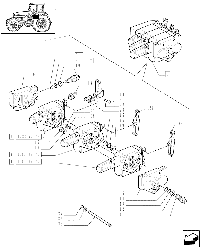 Схема запчастей Case IH JX1070U - (1.82.7/17A[01]) - (VAR.239) 1CONTROL VALVE + 1W/FLOAT + 1W/FLOAT AND KICKOUT - PARTS - C5631 (07) - HYDRAULIC SYSTEM