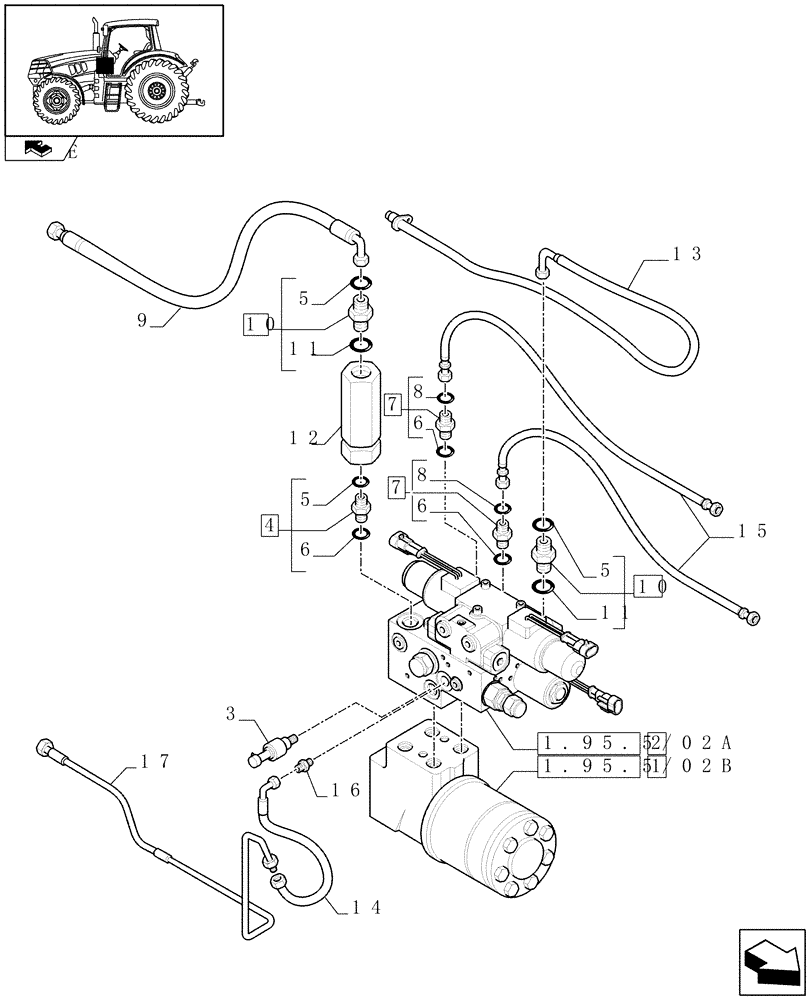 Схема запчастей Case IH PUMA 165 - (1.95.5/02[01]) - (VAR.190) AUTOGUIDANCE STEERING SYSTEM - VALVES AND PIPES - C6831 (10) - OPERATORS PLATFORM/CAB