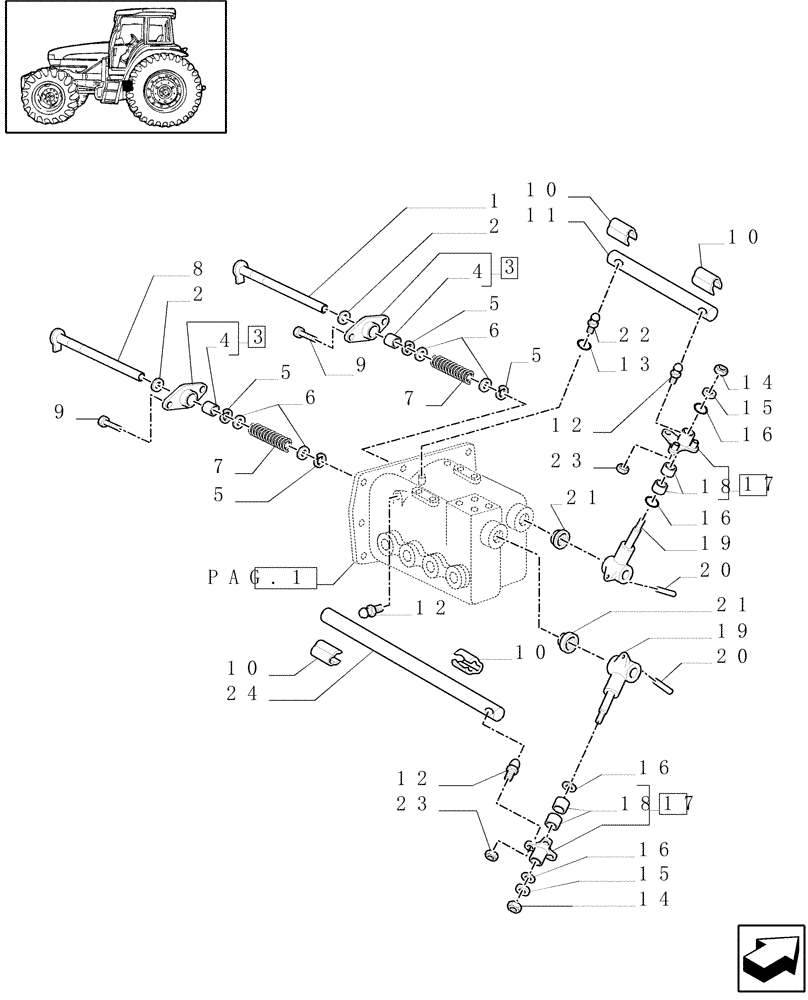 Схема запчастей Case IH MXM130 - (1.32.2/01[04]) - MECHANICAL GEAR BOX 20X16 (40 KM/H) / CENTRAL REDUCTION GEAR CONTROLS (03) - TRANSMISSION