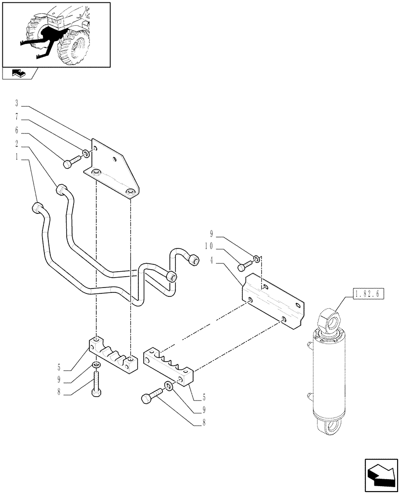 Схема запчастей Case IH PUMA 165 - (1.81.9/02[04A]) - (VAR.089) FRONT HPL WITH PTO, LESS AUX. COUPLERS - PIPES AND BRACKETS - D6726 (07) - HYDRAULIC SYSTEM