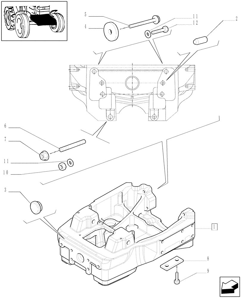 Схема запчастей Case IH MXM155 - (1.21.1/01[01]) - SUPPORT FOR 4WD FRONT AXLE (03) - TRANSMISSION