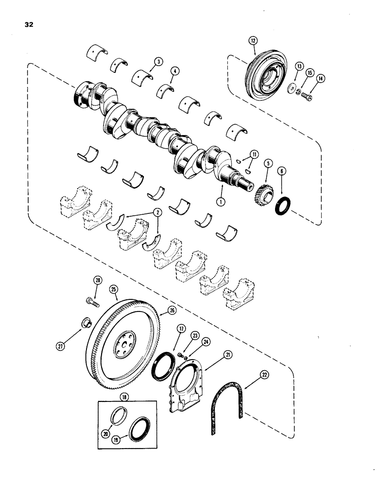 Схема запчастей Case IH 1270 - (032) - CRANKSHAFT AND FLYWHEEL, 451 BDT, DIESEL ENGINE (02) - ENGINE