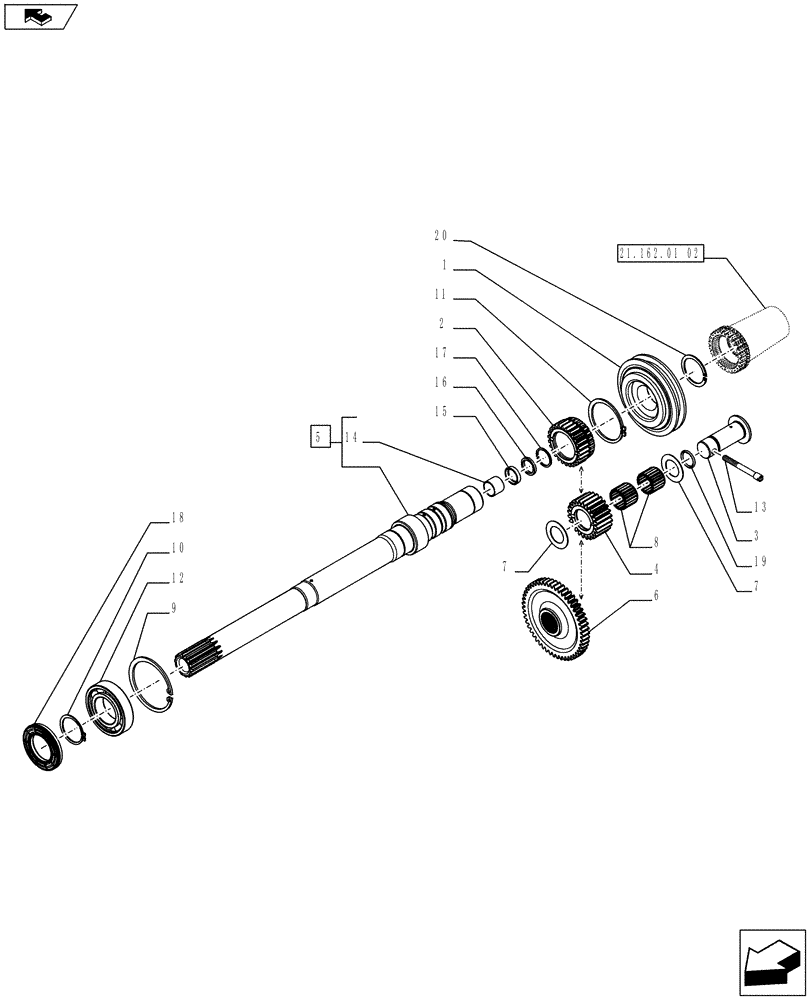 Схема запчастей Case IH FARMALL 65C - (21.162.01[01]) - GEARBOX GEARINGS - REVERSE TRANSMISSION GEAR (21) - TRANSMISSION