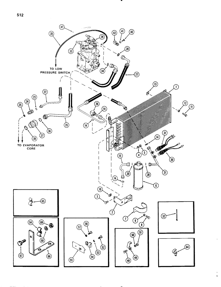 Схема запчастей Case IH 1270 - (512) - AIR CONDITIONER, CONDENSER AND RECEIVER DRYER, HOSES AND TUBES (09) - CHASSIS/ATTACHMENTS