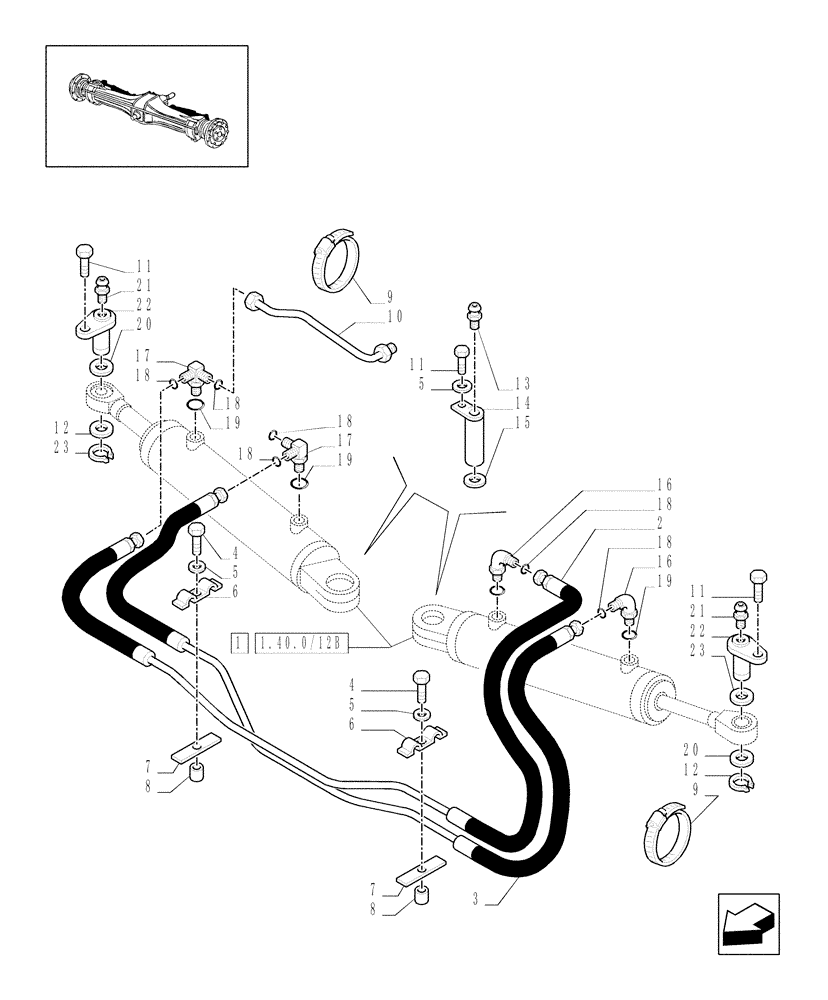 Схема запчастей Case IH MXM130 - (1.40.5/12) - (VAR.452/1) 4WD FRONT AXLE WITH SUSPENSIONS, BRAKE, TERRALOCK, SPS - POWER STEERING CYLINDER (04) - FRONT AXLE & STEERING