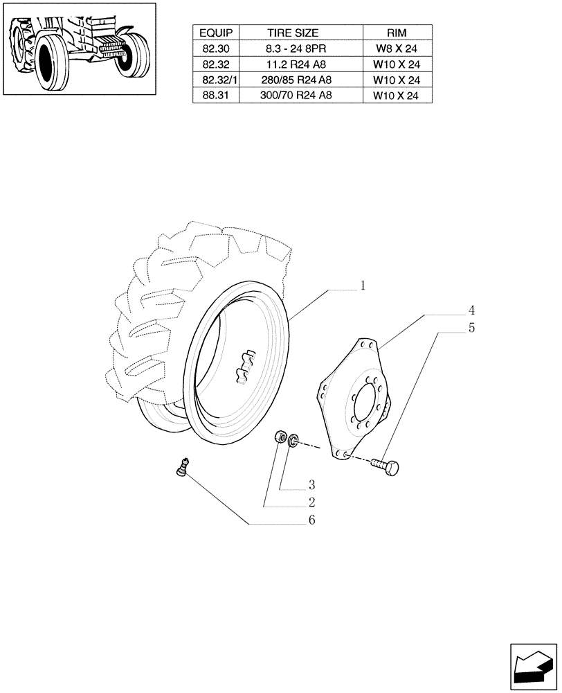 Схема запчастей Case IH JX1060C - (82.00[04]) - 4WD DRIVING WHEELS (11) - WHEELS/TRACKS