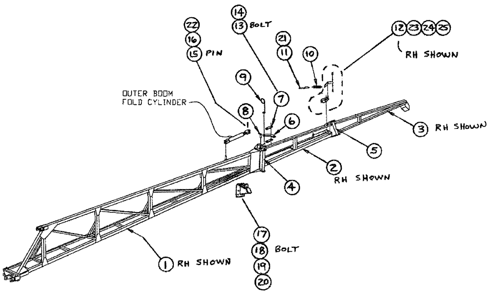 Схема запчастей Case IH 3185 - (08-002) - BOOM ASSEMBLY, RH, 75 (09) - BOOMS