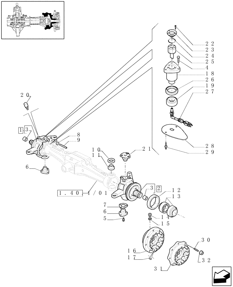 Схема запчастей Case IH PUMA 180 - (1.40.1/02) - (VAR.195-212) 4WD FRONT AXLE WITH SUSPENSIONS,BRAKE,"TERRALOCK"- STEERING PIVOT PINS (04) - FRONT AXLE & STEERING