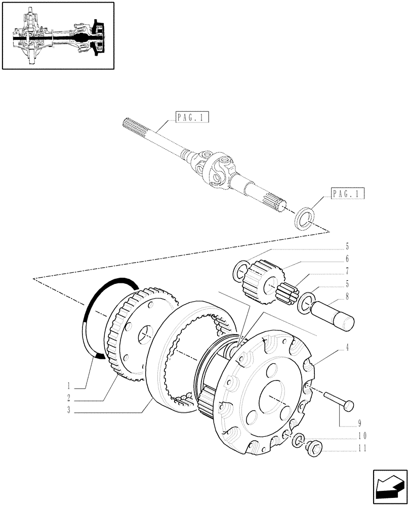 Схема запчастей Case IH JX1085C - (1.40.1/10[02]) - (VAR.323/1) STD FRONT AXLE W/ELECTROH. DIF. LOCK, L/FRONT BRAKES(40KM/H)- EPICYCLIC REDUCTION GEAR (04) - FRONT AXLE & STEERING