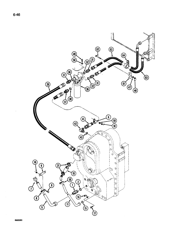 Схема запчастей Case IH 9240 - (6-046) - TRANSMISSION LUBERICATION, TRANSMISSION TO OIL COOLER, P.I.N. JCB0028400 AND AFTER (06) - POWER TRAIN