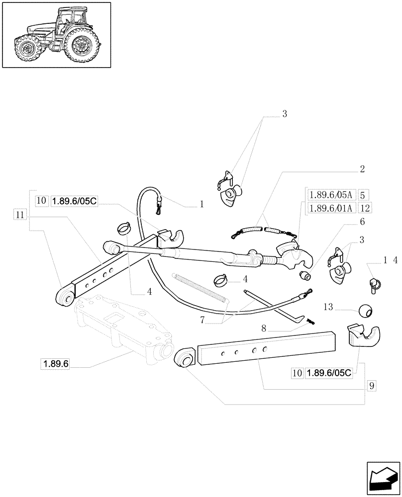 Схема запчастей Case IH JX1100U - (1.89.6/05[02]) - (VAR.922) THREE POINT HITCH WITH QUICK ATTACH ENDS & RELATED PARTS "C.B.M." (09) - IMPLEMENT LIFT