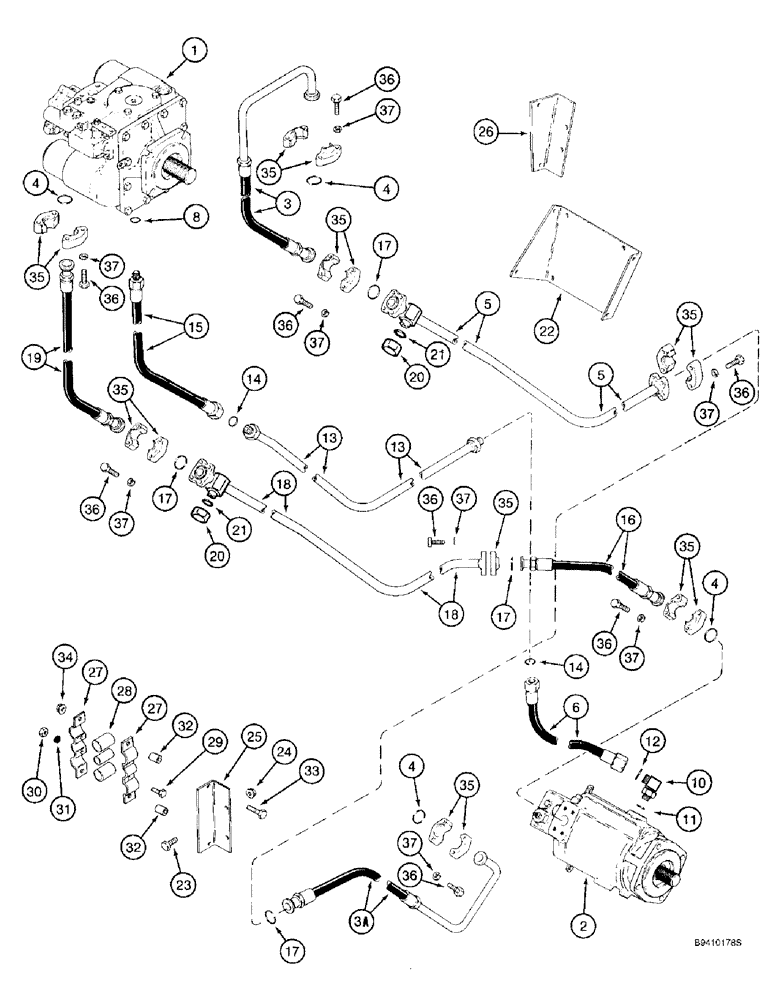 Схема запчастей Case IH 2188 - (6-10) - HYDROSTATIC PUMP AND MOTOR, SNL SPEED MOTOR, W/O POWER GUIDE AXLE, CORN AND GRAIN, BEFORE JJC0193725 (03) - POWER TRAIN