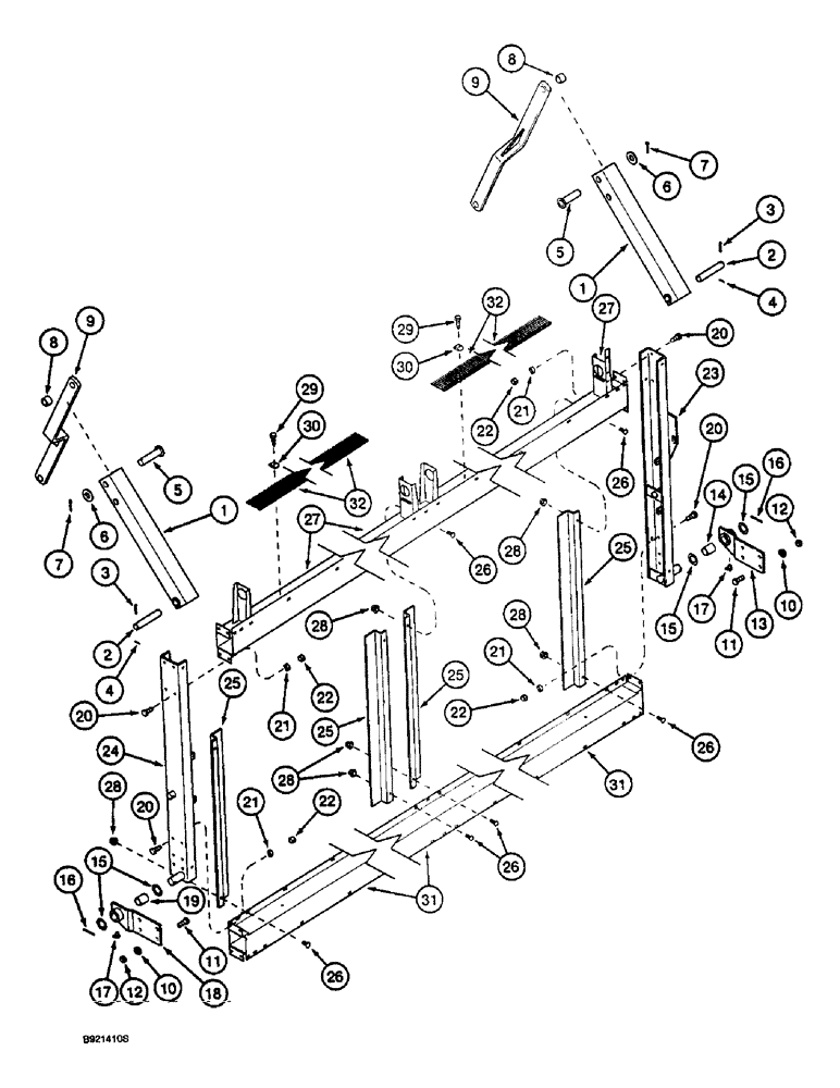 Схема запчастей Case IH 2055 - (9D-22) - BASKET DOOR, ARMS, CHANNELS AND STRUTS, 4 ROW WIDE AND 5 ROW NARROW (16) - BASKET