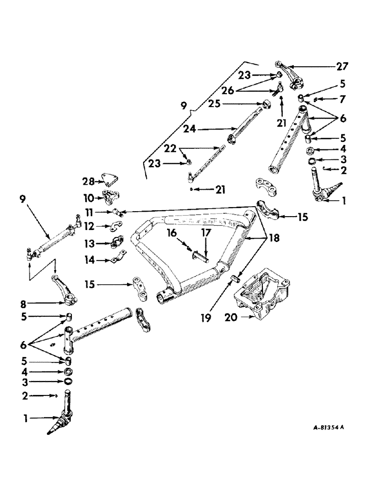 Схема запчастей Case IH 424 - (112) - FRONT AXLE, FRONT AXLE AND LOWER BOLSTER (04) - FRONT AXLE