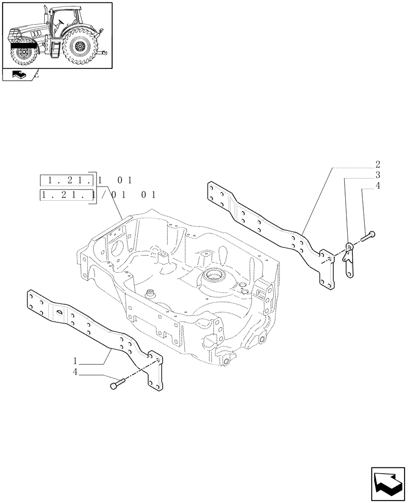 Схема запчастей Case IH MAXXUM 140 - (1.21.6/06) - SIDE RAILS (VAR.330211) (03) - TRANSMISSION