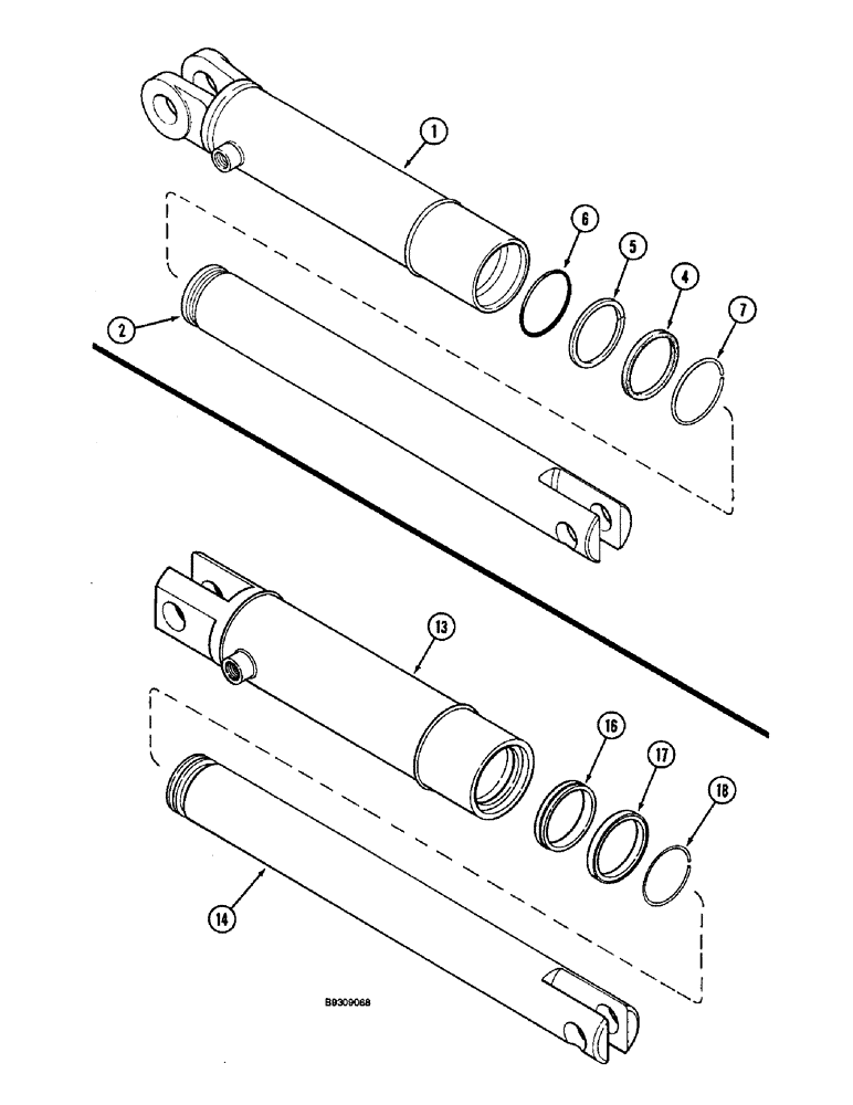 Схема запчастей Case IH 900 - (8-066) - ROW MARKER HYDRAULIC CYLINDER, CYCLO AIR & PLATE PLANTERS, ALL EXCEPT 6 ROW NARROW & 4 ROW (08) - HYDRAULICS