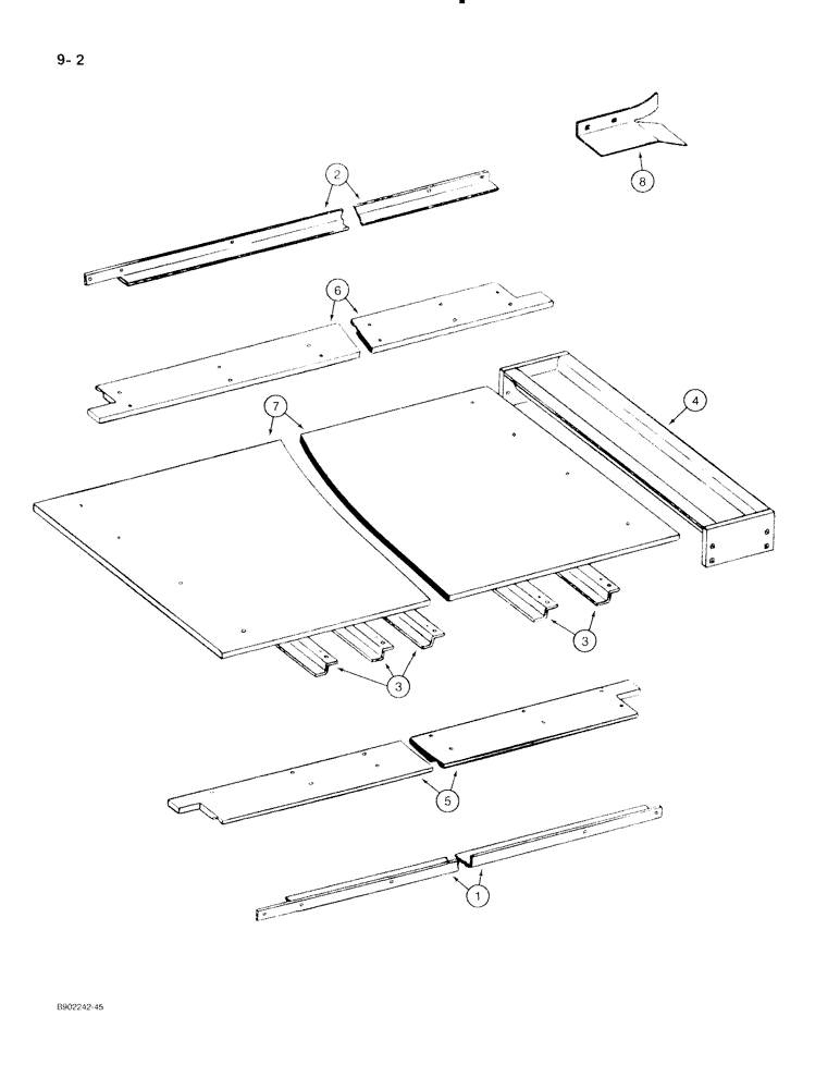 Схема запчастей Case IH 530 - (9-002) - SPREADER BOX, BOTTOM, THREE PIECE BOARD CONNECTING, MODEL 530, PRIOR TO SERIAL NUMBER 5930 (09) - CHASSIS/ATTACHMENTS