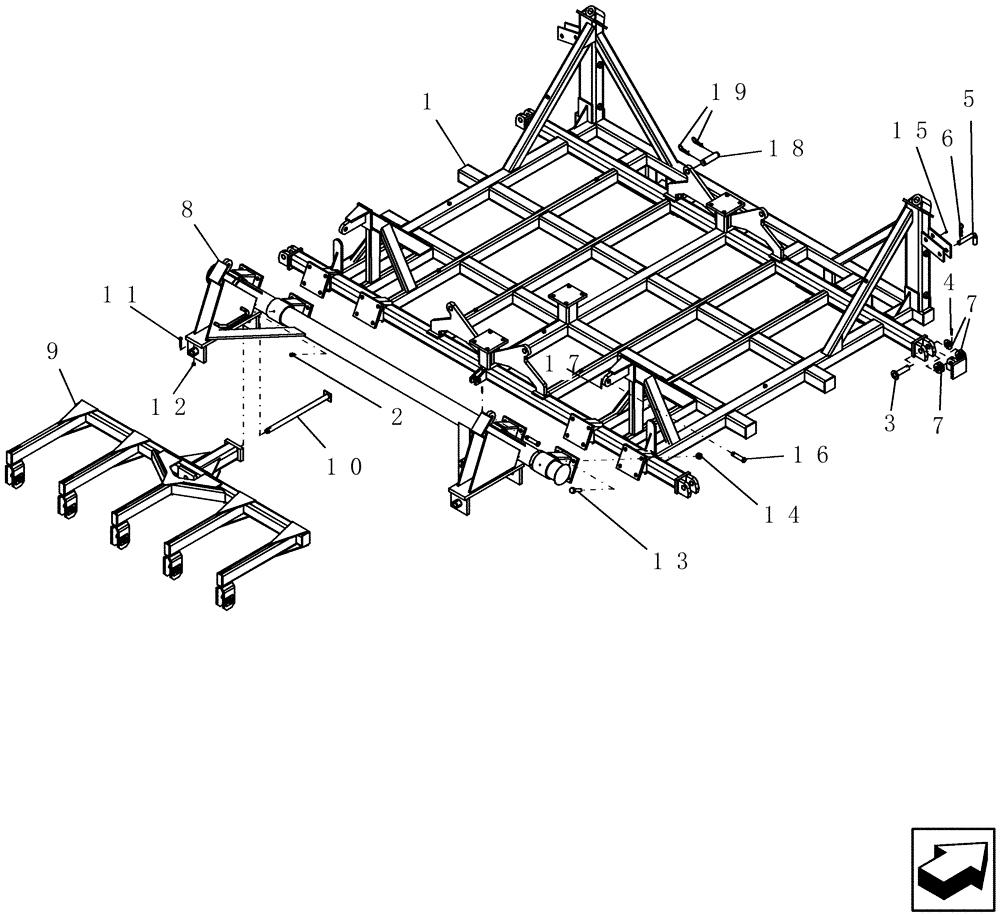 Схема запчастей Case IH ATX - (09-12) - MAIN FRAME WITH ROCKSHAFT & WHEEL GANGS, 4010 DRILLS - 4 RANK, 5 PLEX (09) - CHASSIS