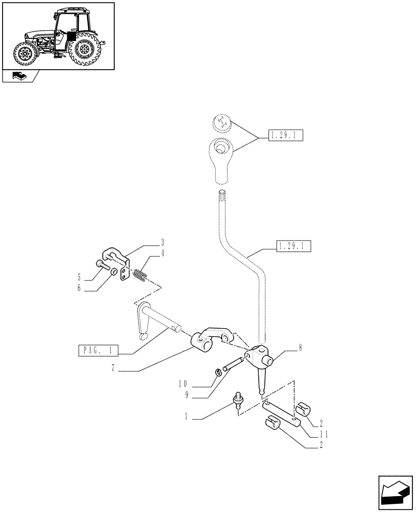 Схема запчастей Case IH FARMALL 95C - (1.29.1/02[02]) - INTERLOCK FOR MECHANICAL TRANSMISSION - NA - BRACKET AND TIE-ROD (VAR.332111) (03) - TRANSMISSION