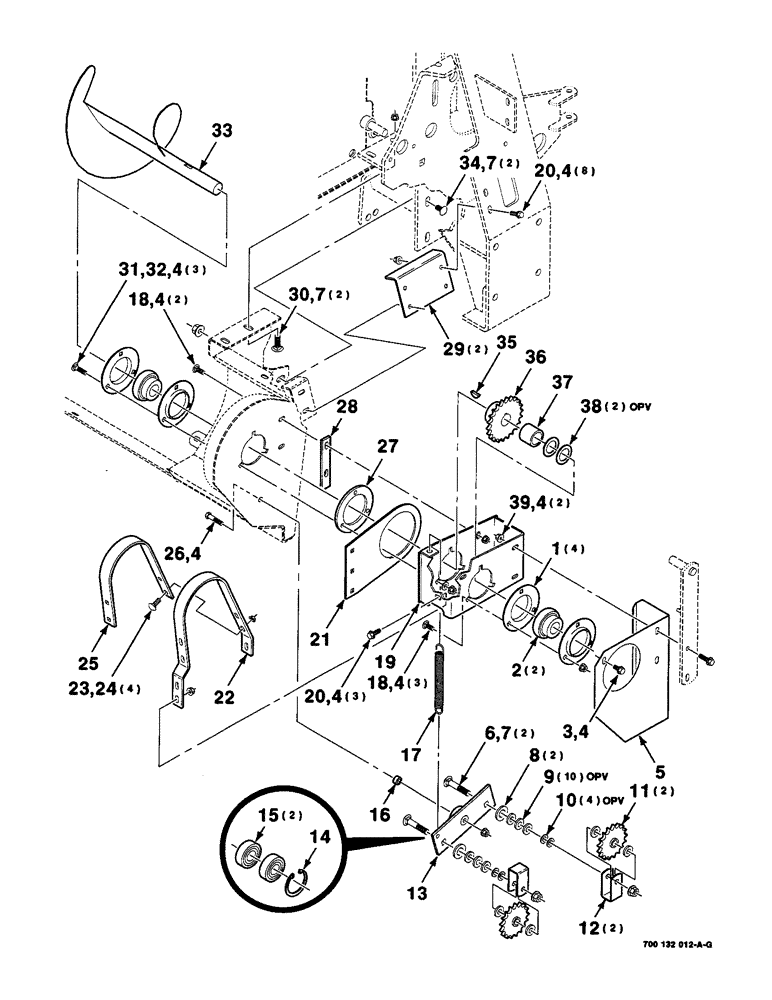 Схема запчастей Case IH 8435 - (2-24) - STUFFER AUGER AND DRIVE ASSEMBLY, LEFT, SERIAL NUMBER CFH0124001 THROUGH CFH0124137 Driveline