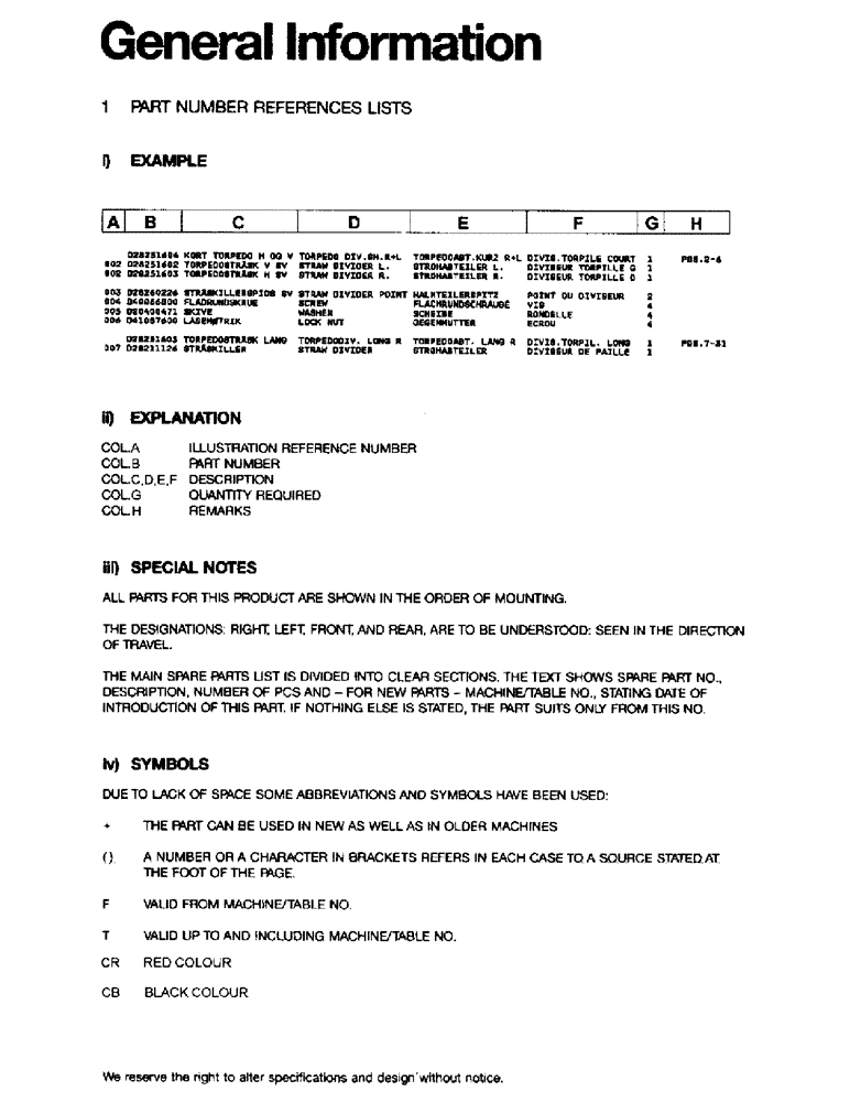 Схема запчастей Case IH 1030 - (0B[01]) - GENERAL INFORMATION (00) - GENERAL & PICTORIAL INDEX