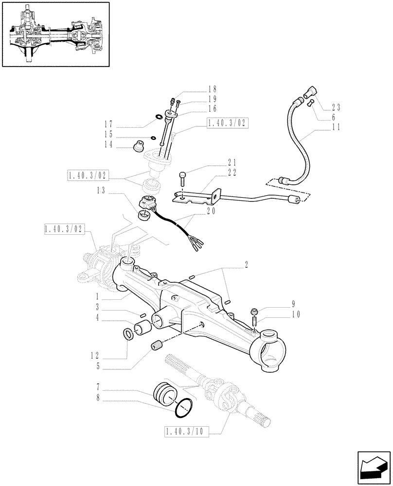 Схема запчастей Case IH MXU125 - (1.40.3/01[02]) - (VAR.309-359) 4WD FRONT AXLE WITH BRAKES AND TERRALOCK - BOX (04) - FRONT AXLE & STEERING