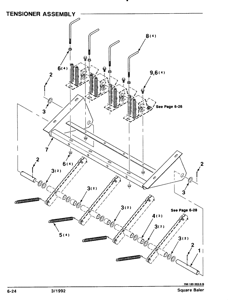 Схема запчастей Case IH 8570 - (6-24) - TENSIONER ASSEMBLY (14) - BALE CHAMBER