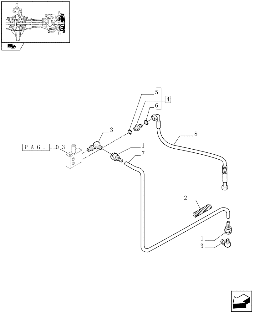 Схема запчастей Case IH PUMA 115 - (1.40. 9/14[04]) - (CL.3) SUSPENDED FRONT AXLE WITH HYDR. DIFF. LOCK, ST. SENSOR AND BRAKES - PIPES (VAR.330427) (04) - FRONT AXLE & STEERING