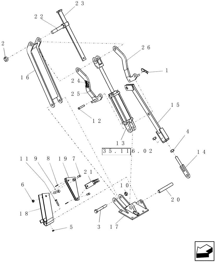 Схема запчастей Case IH 160 - (39.100.30[02]) - WHEELED BOOM - SLAVE CYLINDER LINKAGE ASSEMBY (RIGHT HAND SIDE) (39) - FRAMES AND BALLASTING