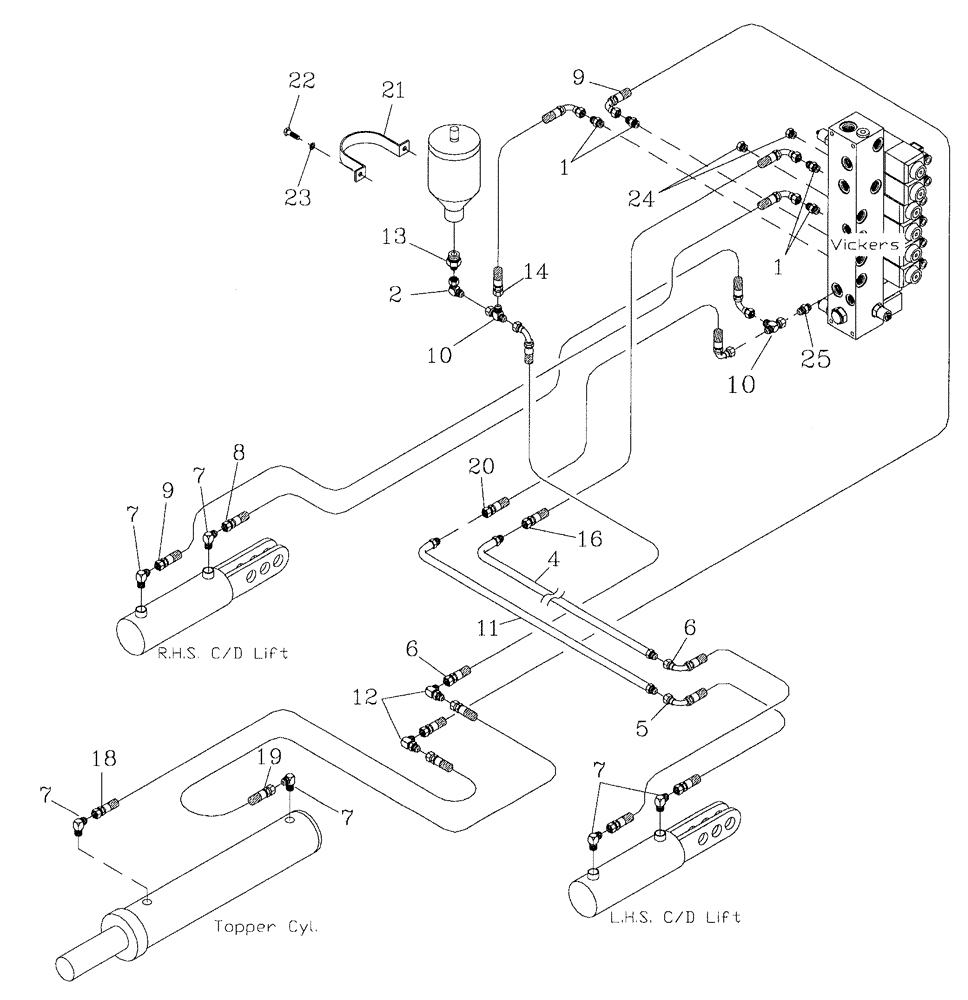 Схема запчастей Case IH 7700 - (B11[01]) - HYDRAULIC CIRCUIT,  TOPPER AND CROPDIVIDER LIFT, VICKERS Hydraulic Components & Circuits