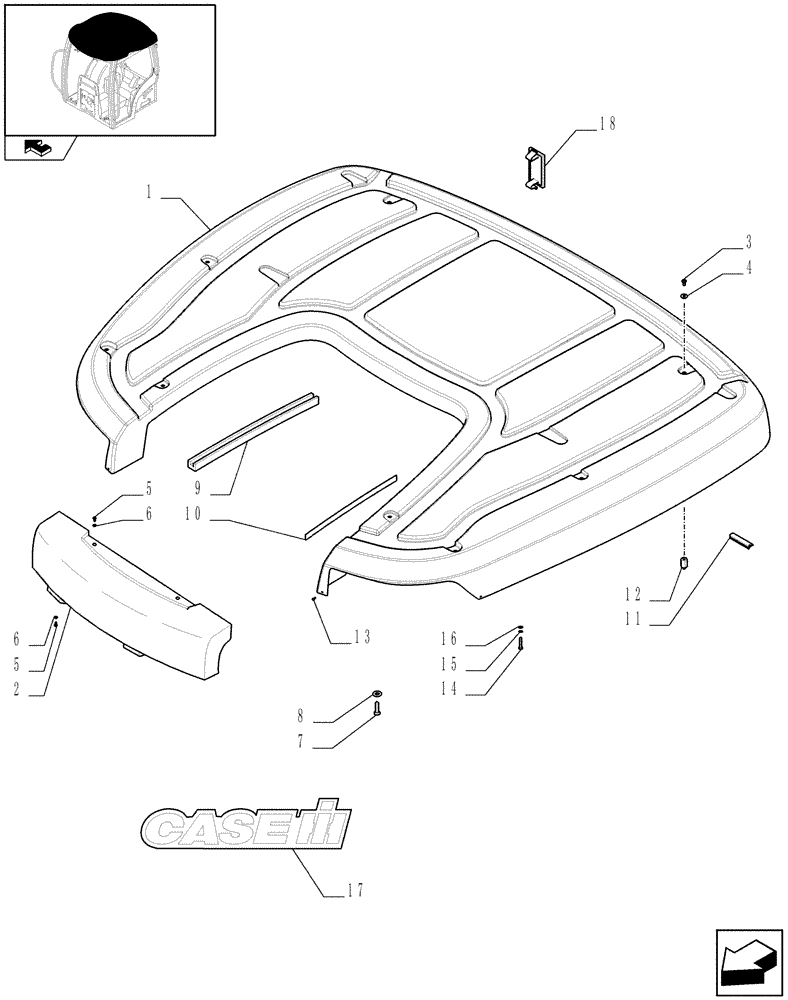 Схема запчастей Case IH PUMA 210 - (1.94.0/03[01]) - (VAR.079-097-369) NAR ROOF WITH HIGH PROFILE WITH HIGH VISIBILITY PANEL - ROOF (10) - OPERATORS PLATFORM/CAB