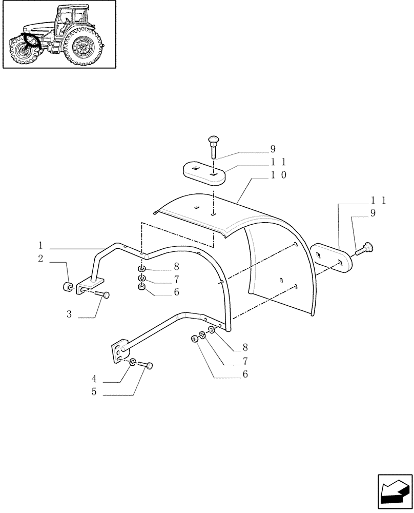 Схема запчастей Case IH JX100U - (1.43.0/05[01]) - (VAR.860) FRONT MUDGUARDS - 2WD (04) - FRONT AXLE & STEERING