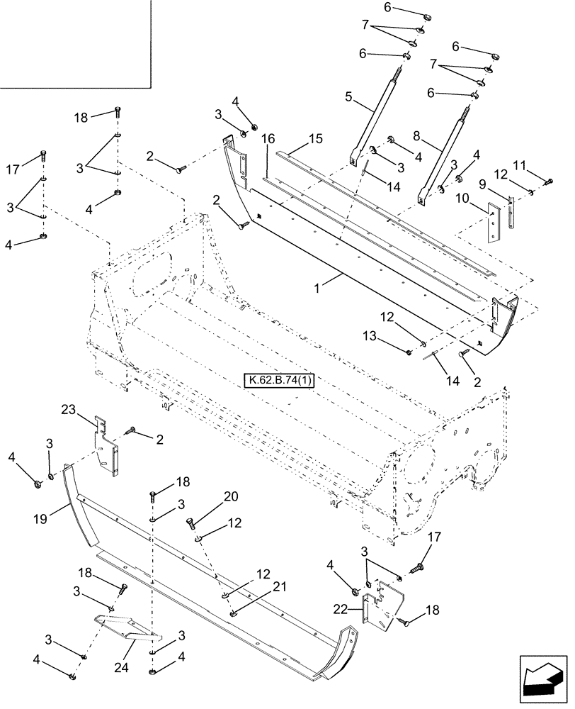 Схема запчастей Case IH AFX8010 - (K.62.B.74[2]) - SELF-LEVELING AUGER HOUSING, FRONT & REAR SEALS K - Crop Processing