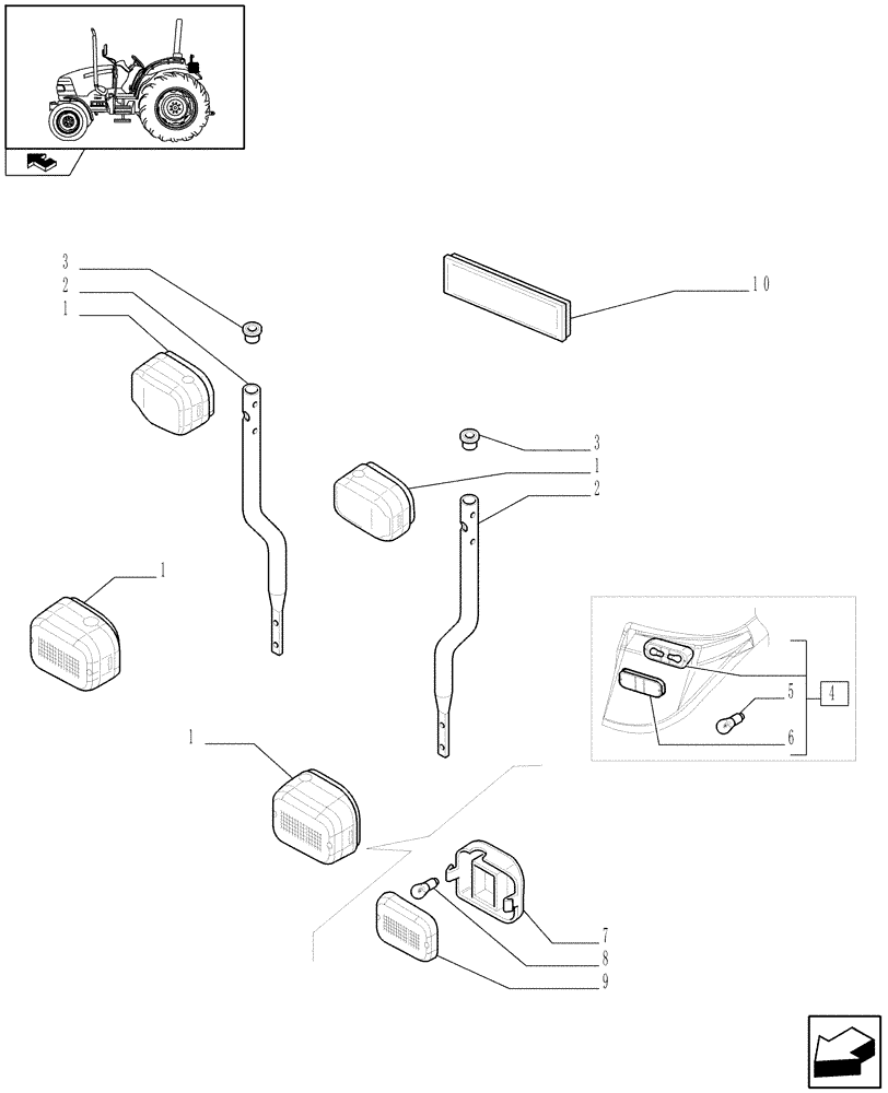 Схема запчастей Case IH FARMALL 60 - (1.75.6/02[01]) - NA PACKAGE - LIGHTING COMPONENTS - L/CAB (VAR.330007) (06) - ELECTRICAL SYSTEMS