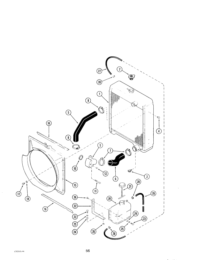 Схема запчастей Case IH 4390 - (056) - RADIATOR AND COOLANT RECOVERY SYSTEM 