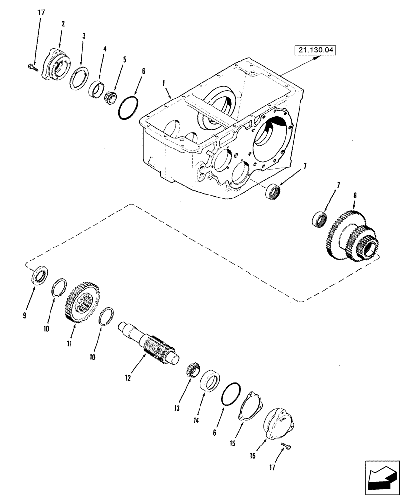 Схема запчастей Case IH 6130 - (21.184.01) - TRANSMISSION ASSY - DIFFERENTIAL PINION SHAFT AND GEARS (21) - TRANSMISSION