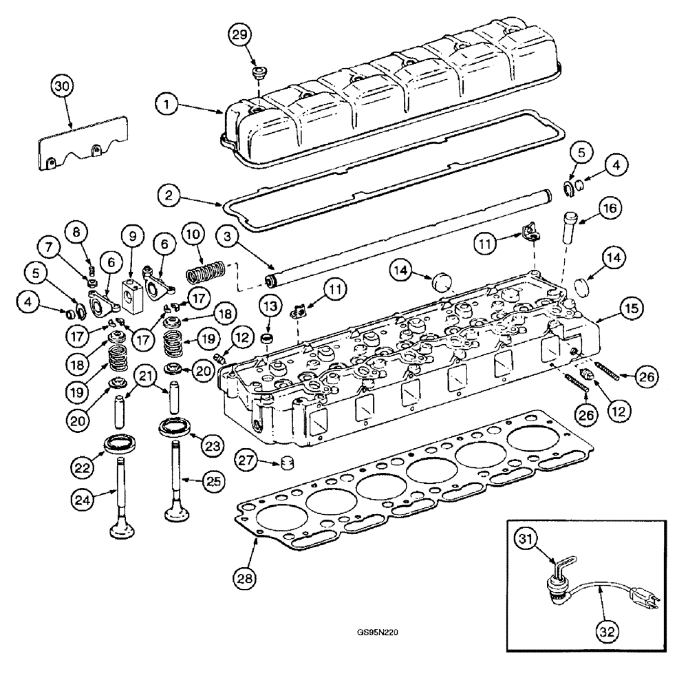 Схема запчастей Case IH D-436 - (9D-028) - CYLINDER HEAD AND RELATED PARTS / ENGINE BLOCK HEATER 