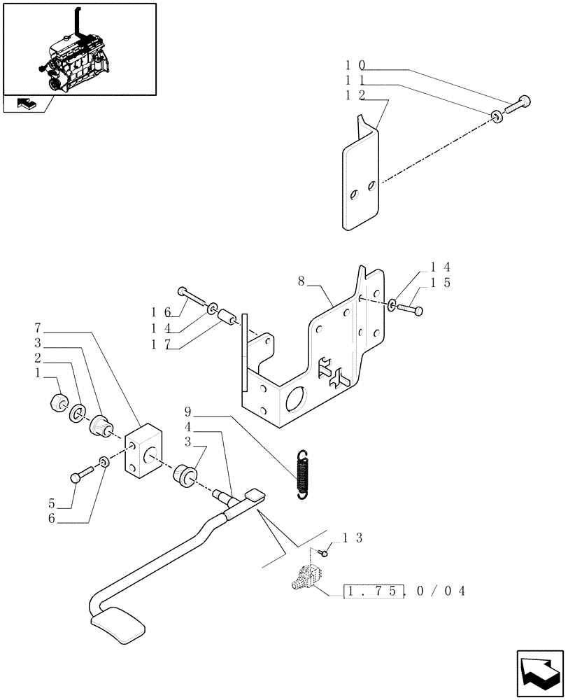 Схема запчастей Case IH PUMA 140 - (1.95.0/01) - VERTICAL EXHAUST WITH EXHAUST BRAKE - PEDAL AND ASSOCIATED PARTS (VAR.330468) (10) - OPERATORS PLATFORM/CAB