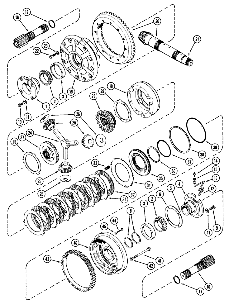 Схема запчастей Case IH 2394 - (6-052) - DIFFERENTIAL, BEARING CARRIER, CAGE, SIDE GEAR AND SHAFT, PRIOR TO TRANSMISSION SERIAL NO. 16260432 (06) - POWER TRAIN