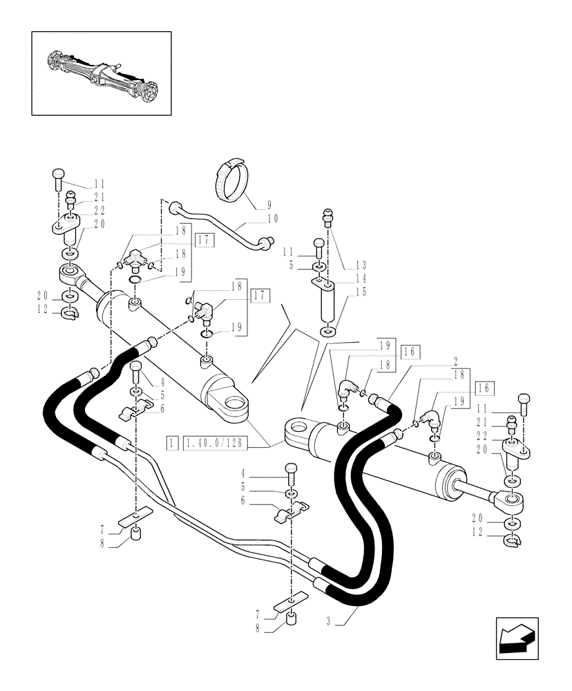 Схема запчастей Case IH MXM120 - (1.40.9/12) - (VAR.519-520) CLASS 4 4WD FRONT AXLE WITH SUSPENSIONS AND "TERRALOCK" - POWER STEERING CYLINDER (04) - FRONT AXLE & STEERING