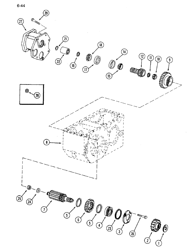 Схема запчастей Case IH 1640 - (6-44) - TRANSMISSION INPUT DRIVE SHAFT (03) - POWER TRAIN