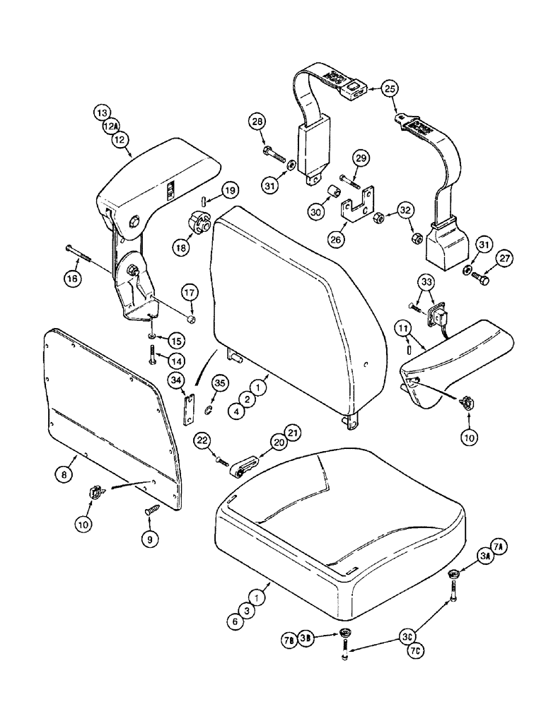 Схема запчастей Case IH 8910 - (9-052) - DELUXE AIR SUSPENSION SEAT, CUSHIONS, ARM RESTS, AND SEAT BELT (09) - CHASSIS/ATTACHMENTS