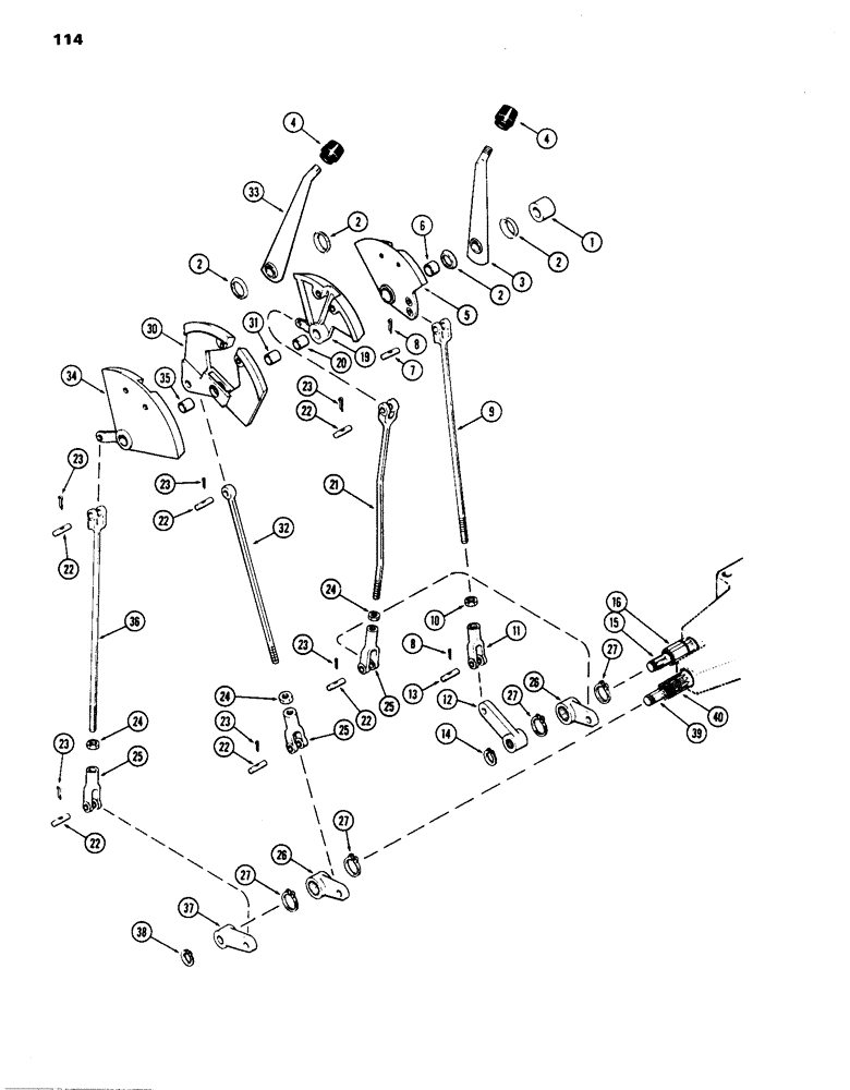 Схема запчастей Case IH 1070 - (114) - GEAR AND RANGE SHIFT LINKAGE, MECHANICAL SHIFT (06) - POWER TRAIN